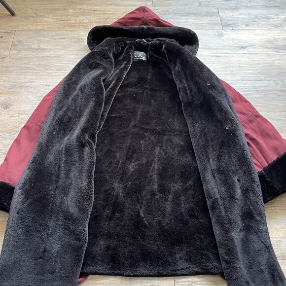 Utex Design Winter Coat Women's Small Oversized Full Length Faux Fur Vintage Red - Picture 3 of 10